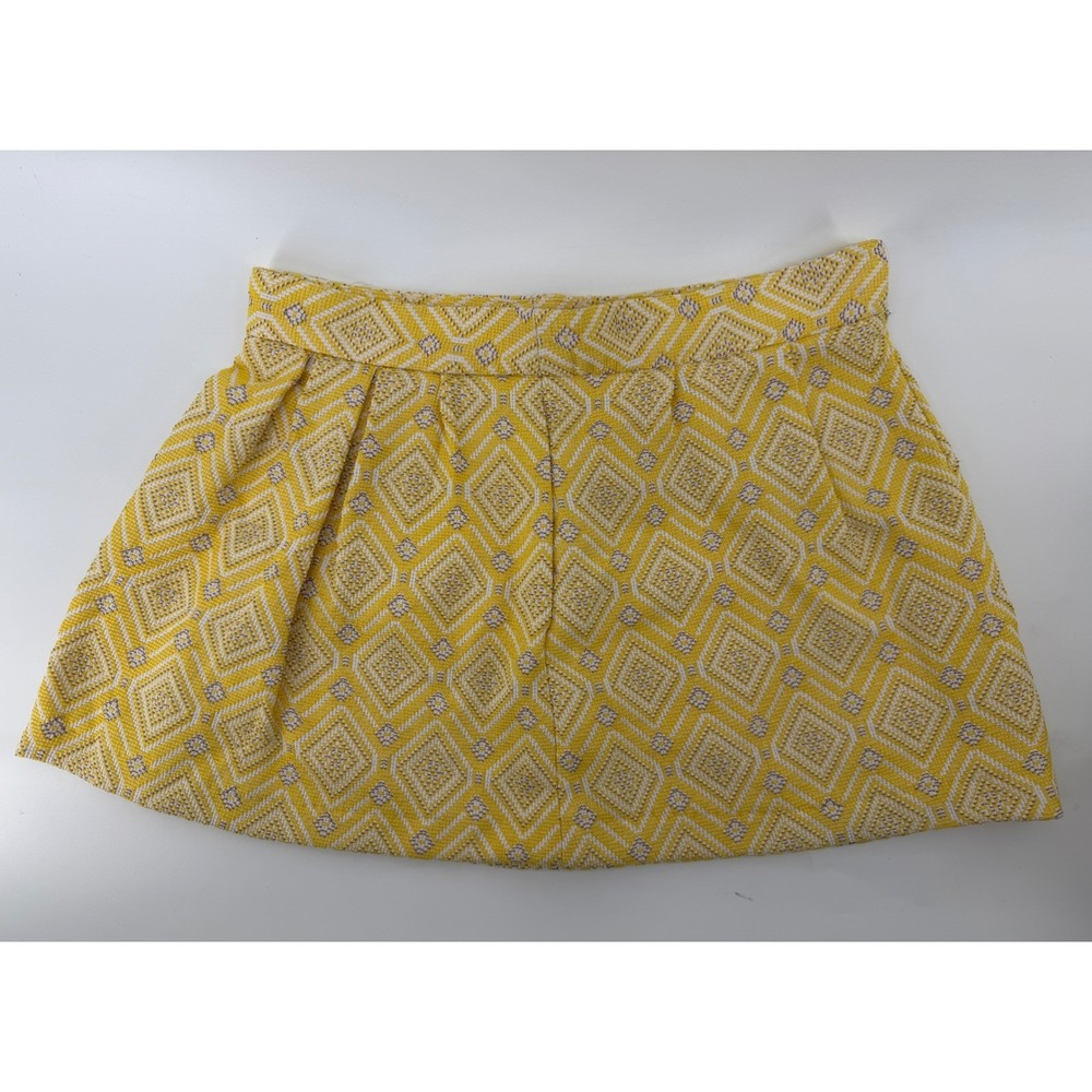 Zara Basic Yellow White Geometric Diamond Jacquard Mini Skirt Size Large